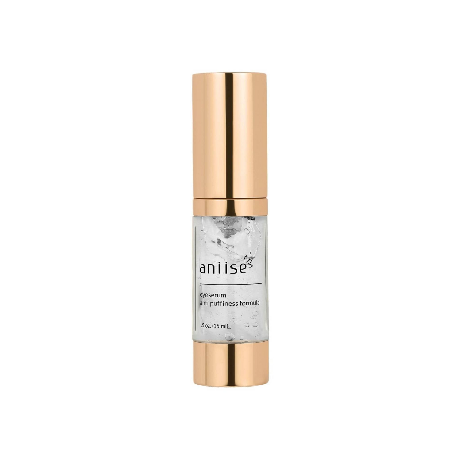 Start2Finish anti-puffiness eye serum bottle with applicator for reducing under-eye puffiness and dark circles.