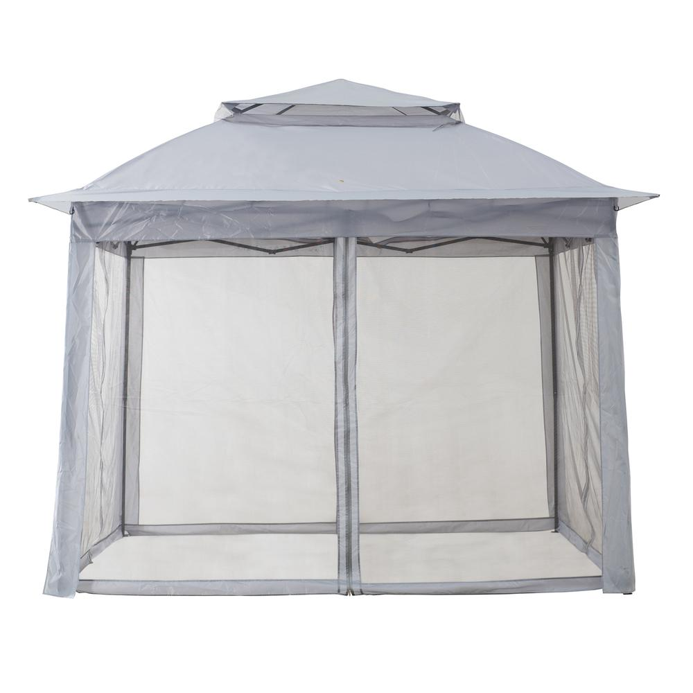 Gray 11 ft. x 11 ft. portable steel gazebo by Start2Finish with a pop-up design, ideal for outdoor shade and shelter.