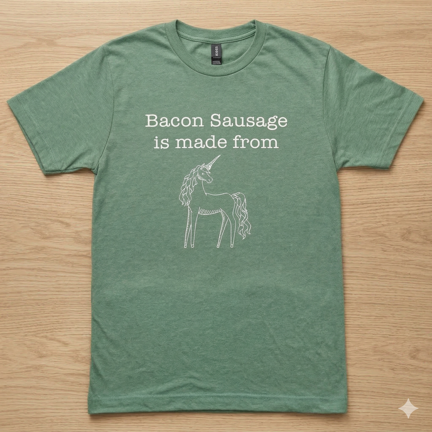 Start2Finish bacon sausage T-shirt featuring a humorous printed design on soft, comfortable apparel.