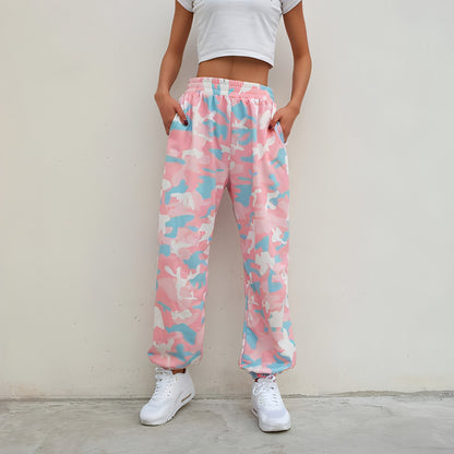 Carmine Juneberry camouflage high waist casual jogger jeans with elastic waistband and relaxed fit, spring-ready activewear.
