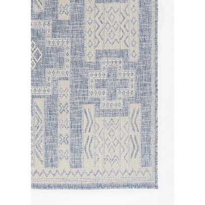 Blue transitional runner area rug from Start2Finish with a modern pattern, measuring 2&