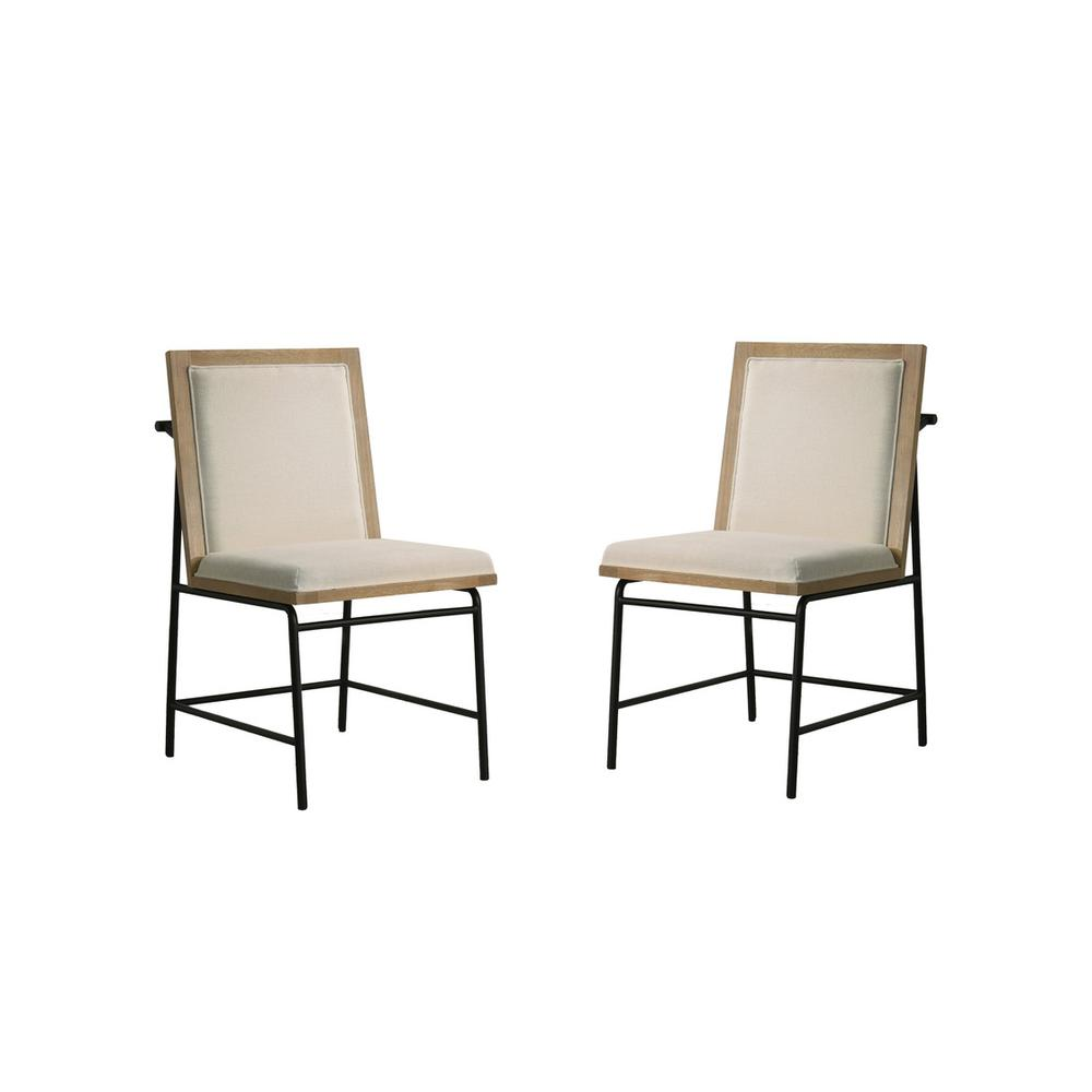 Pair of Start2Finish Torrance oak finish dining chairs with sleek wooden seats and backrests, shown from a side angle.