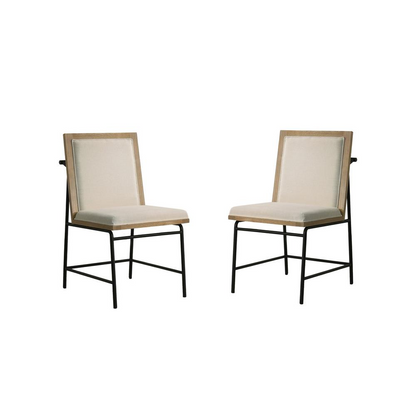 Start2Finish Tate oak finish 47-inch round dining table with cream upholstered chairs, showcasing elegant wood and fabric details.