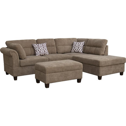 Start2Finish fabric sectional sofa with right-facing chaise and storage ottoman, showcasing plush upholstery and modern design.