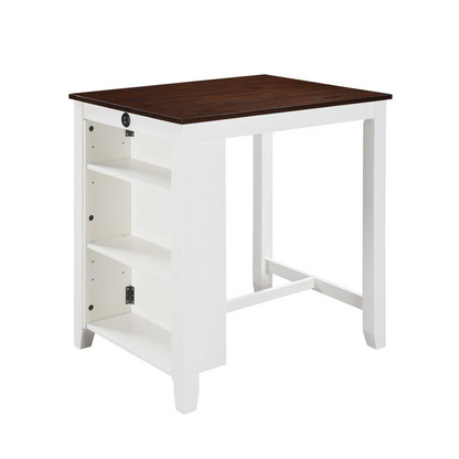 Start2Finish 3-piece white finish small space counter height dining table with shelves, compact and functional furniture for dining area.