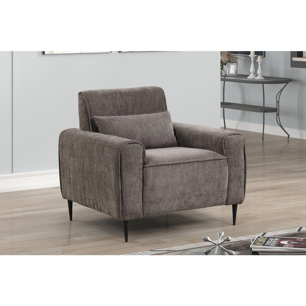 Start2Finish Valentina Gray Chenille Chair with metal legs and matching throw pillow, showcasing plush upholstery and modern design.
