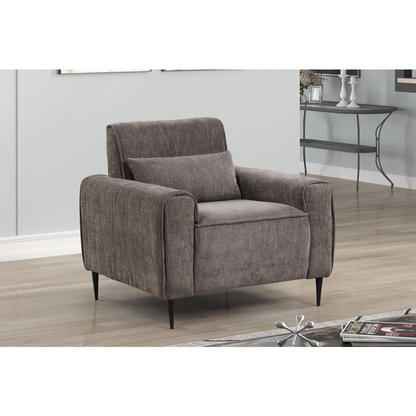 Start2Finish Valentina Gray Chenille Chair with metal legs and matching throw pillow, showcasing plush upholstery and modern design.