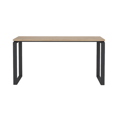 Home office writing desk in Jackson Hickory and matte grey finish, featuring a sturdy wooden frame and spacious workspace.