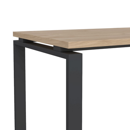 Home office desk with Jackson Hickory and matte grey finish, featuring a spacious writing surface and modern furniture design.