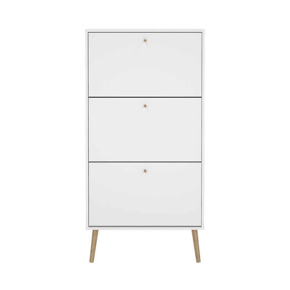 Start2Finish Bodo 3 Drawer Shoe Storage Cabinet in white, modern furniture piece with multiple drawers for organized shoe storage.