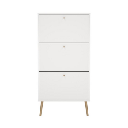 Start2Finish Bodo 3 Drawer Shoe Storage Cabinet in white, modern furniture piece with multiple drawers for organized shoe storage.