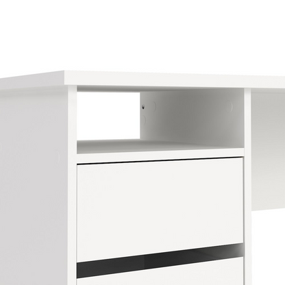 White Wes Home Office Writing Desk with 3 drawers and open shelf, ideal for workspace organization and modern decor.