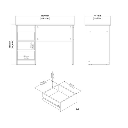 White Wes Home Office Writing Desk with 3 drawers and open shelf by Start2Finish, shown with clean, modern design.