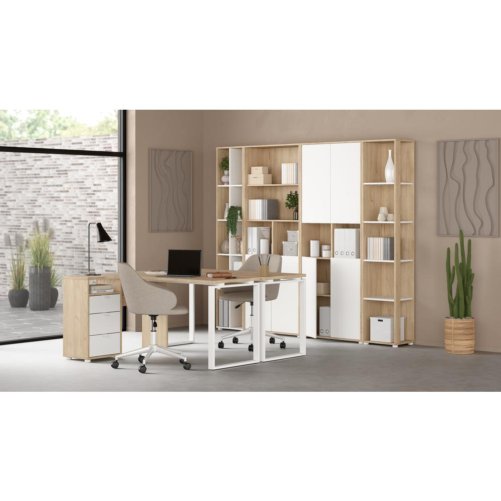 Start2Finish Sign 3 Drawer Mobile Cabinet in Jackson Hickory and White, featuring a sleek, functional furniture design.