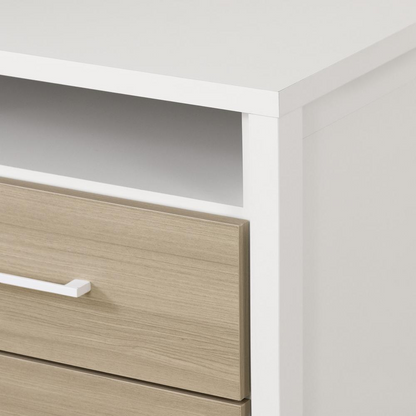 White Munich 2-drawer nightstand with soft elm finish, showcasing modern furniture design with clean lines and functional storage.