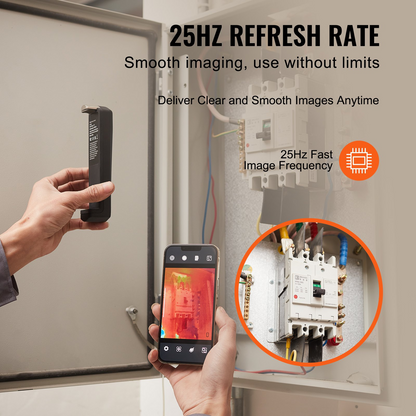 Start2Finish VEVOR thermal imaging camera for smartphones with high-resolution IR, wireless WiFi, visual camera, and 25Hz refresh rate.