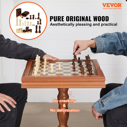 Start2Finish VEVOR 3-in-1 wooden chess, checkers, and backgammon game table set with 18-inch board for family fun and entertainment.