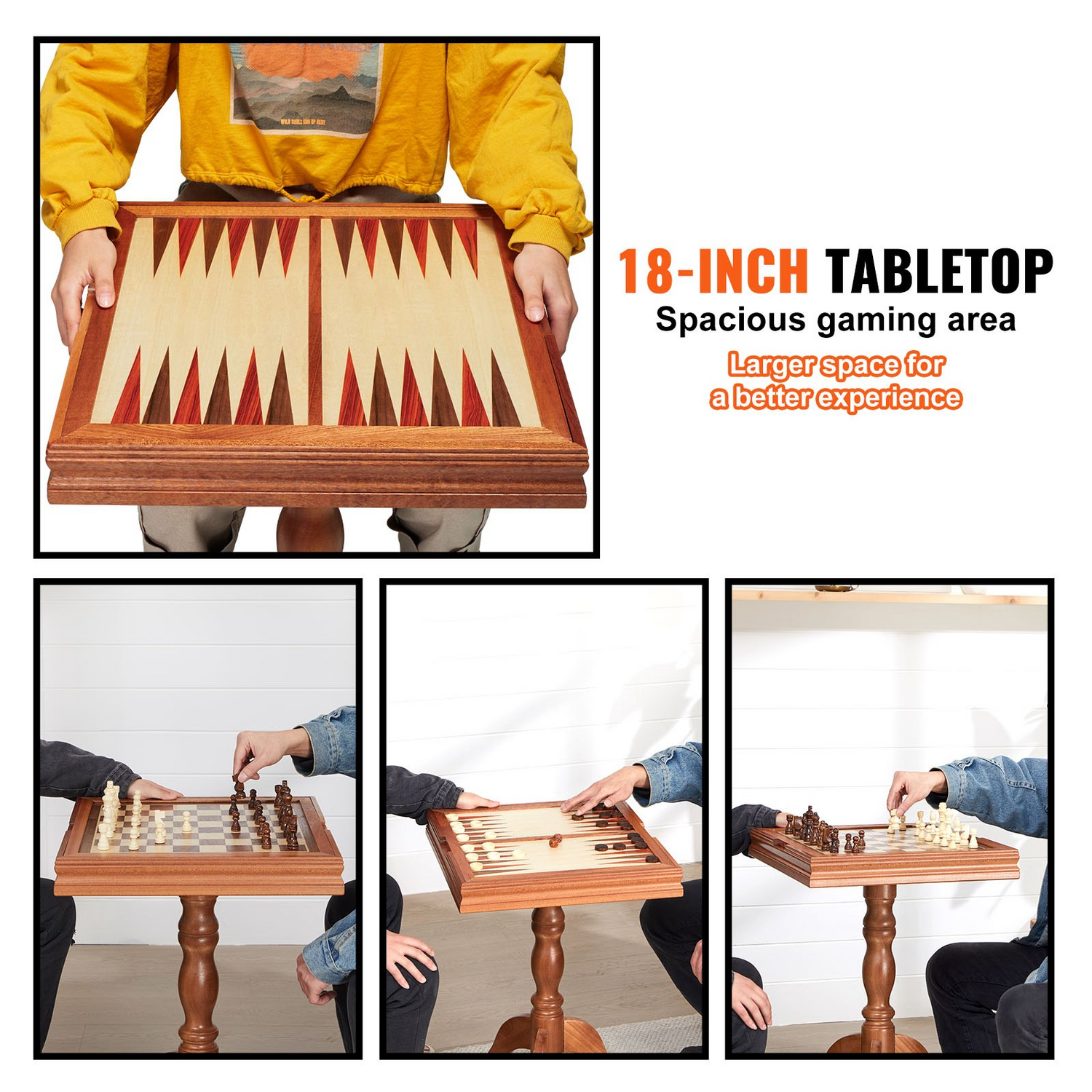 Start2Finish VEVOR 3-in-1 wooden game table with chess, checkers, and backgammon boards for family fun and entertainment.