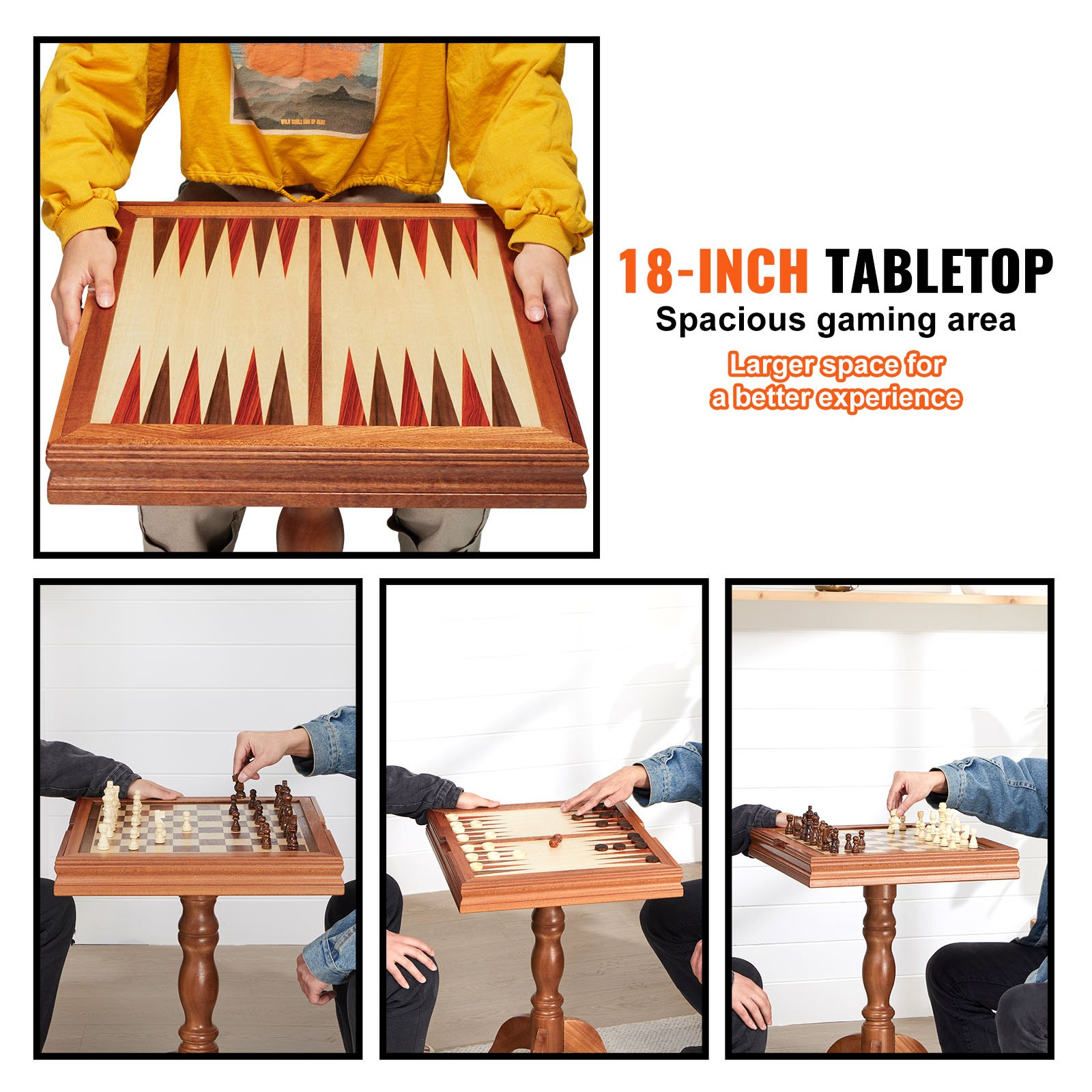 Start2Finish VEVOR 3-in-1 wooden game table with chess, checkers, and backgammon boards for family fun and entertainment.