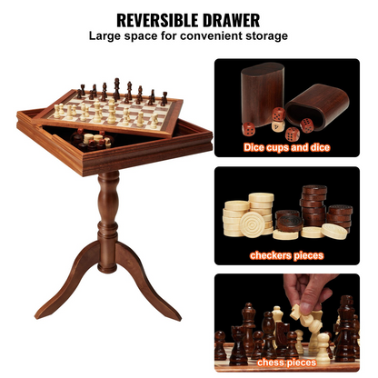 Start2Finish VEVOR 3-in-1 chess, checkers, backgammon wooden game table with 18-inch board for family game nights.