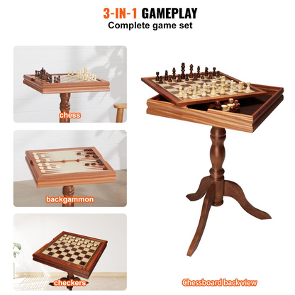 Start2Finish VEVOR 3-in-1 wooden game table featuring chess, checkers, and backgammon, ideal for family board game fun.