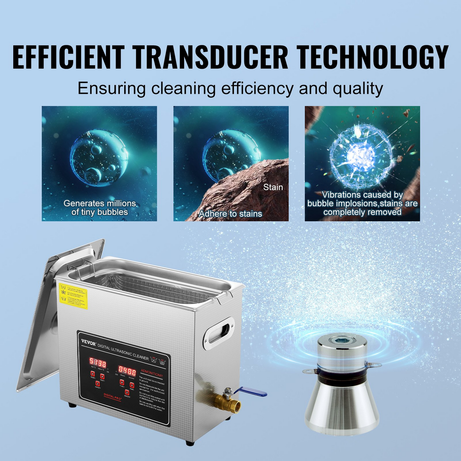 Start2Finish VEVOR 6L ultrasonic jewelry cleaner with digital timer, heater, stainless steel tank for glasses, watches, rings, and small parts.