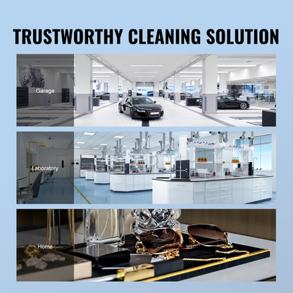 Start2Finish VEVOR ultrasonic jewelry cleaner with digital timer, heater, stainless steel tank for glasses, watches, rings, and small parts.