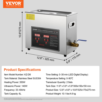 Start2Finish VEVOR ultrasonic jewelry cleaner with digital timer, heater, stainless steel tank for cleaning glasses, watches, and small parts.