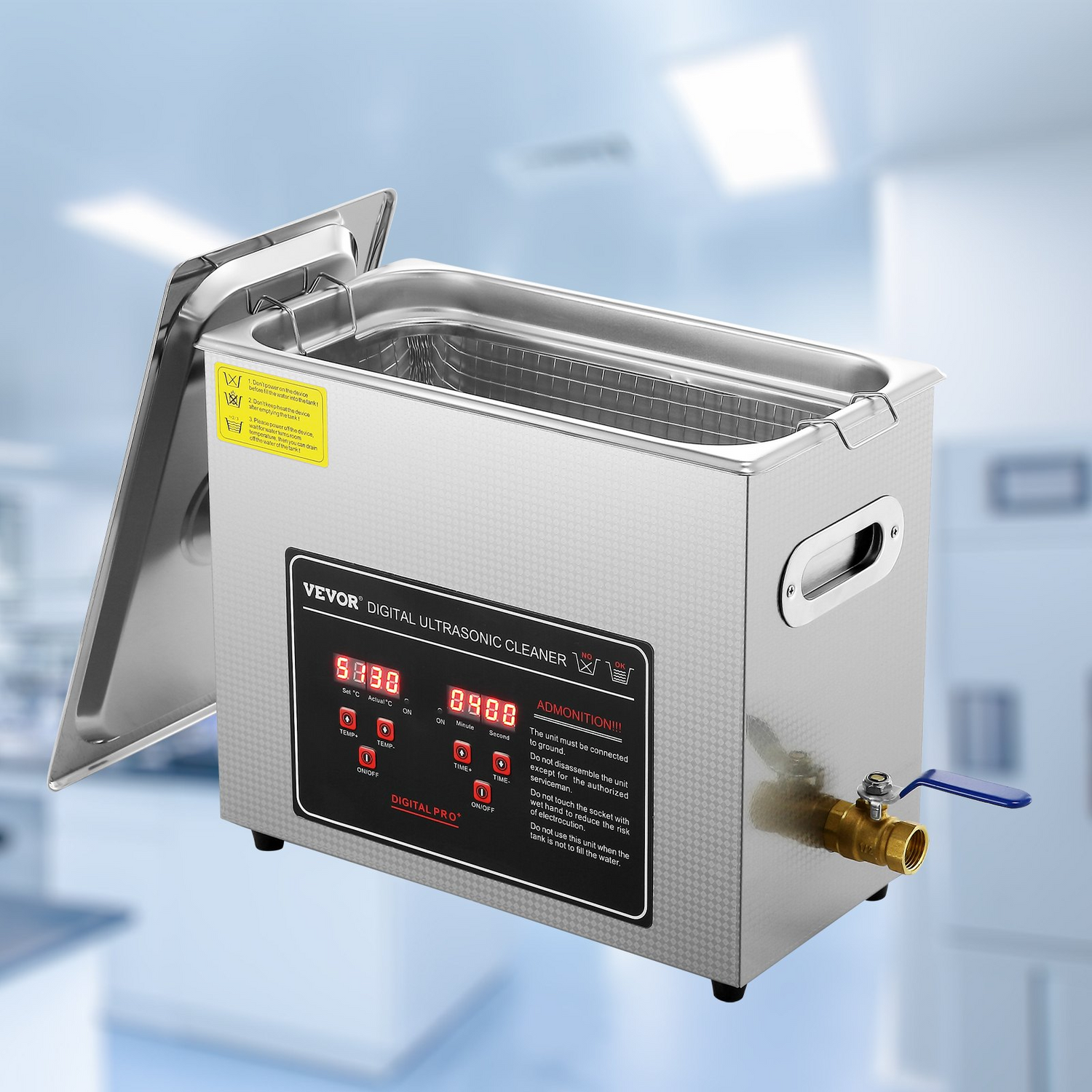 Start2Finish VEVOR ultrasonic jewelry cleaner with digital timer, stainless steel tank, heater, for glasses, watches, rings, and small parts.
