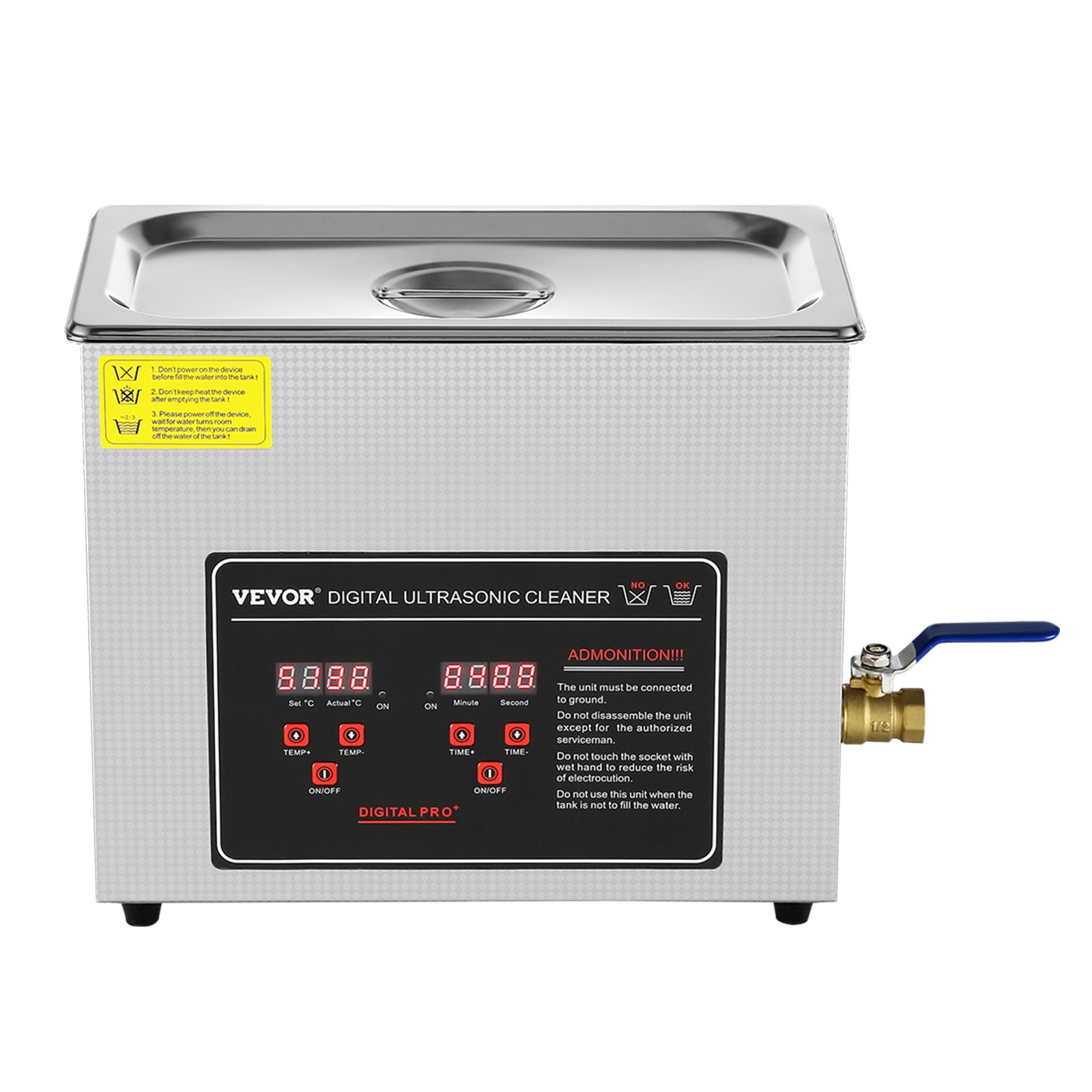 Start2Finish VEVOR ultrasonic jewelry cleaner with digital timer and heater, stainless steel 6L cleaning machine for jewelry and small parts.