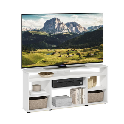White Jensen corner TV stand for TVs up to 55 inches, made by Start2Finish, featuring a modern furniture design.