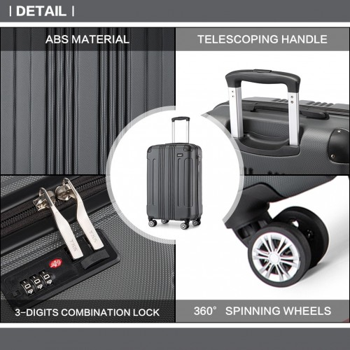 Grey Kono 19-inch ABS lightweight hard shell carry-on luggage with telescoping handle and wheels, compact travel suitcase by Start2Finish