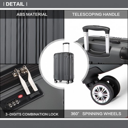 Grey Kono 19-inch ABS lightweight hard shell carry-on luggage with telescoping handle and wheels, compact travel suitcase by Start2Finish