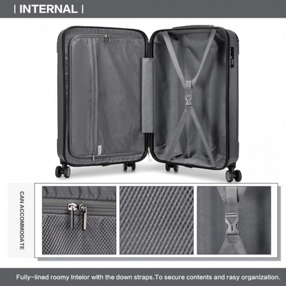 Light grey Kono 19-inch ABS hard shell cabin suitcase with compact design and carry-on size, lightweight travel luggage from Start2Finish.