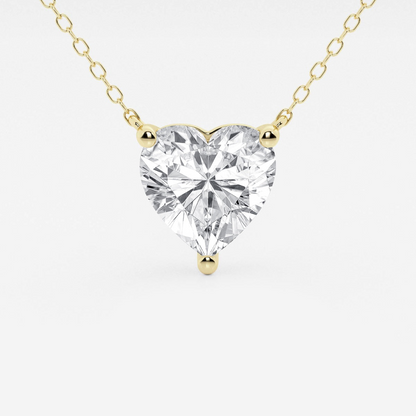 Floating heart-shaped lab-grown diamond pendant necklace in 14K white or yellow gold, featuring 2.00 CTW solitaire with F/G VS1 clarity.
