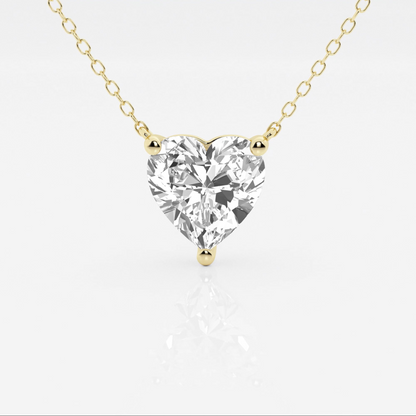 Floating heart-shaped lab-grown diamond pendant necklace in 14K gold, featuring 2.00 CTW F/G VS1 diamonds, AGI certified.