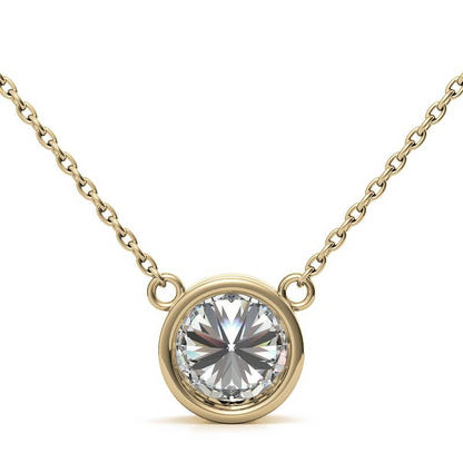 Start2Finish 3.00 CTW lab-grown diamond bezel pendant in 14K white or yellow gold with round brilliant cut diamonds.