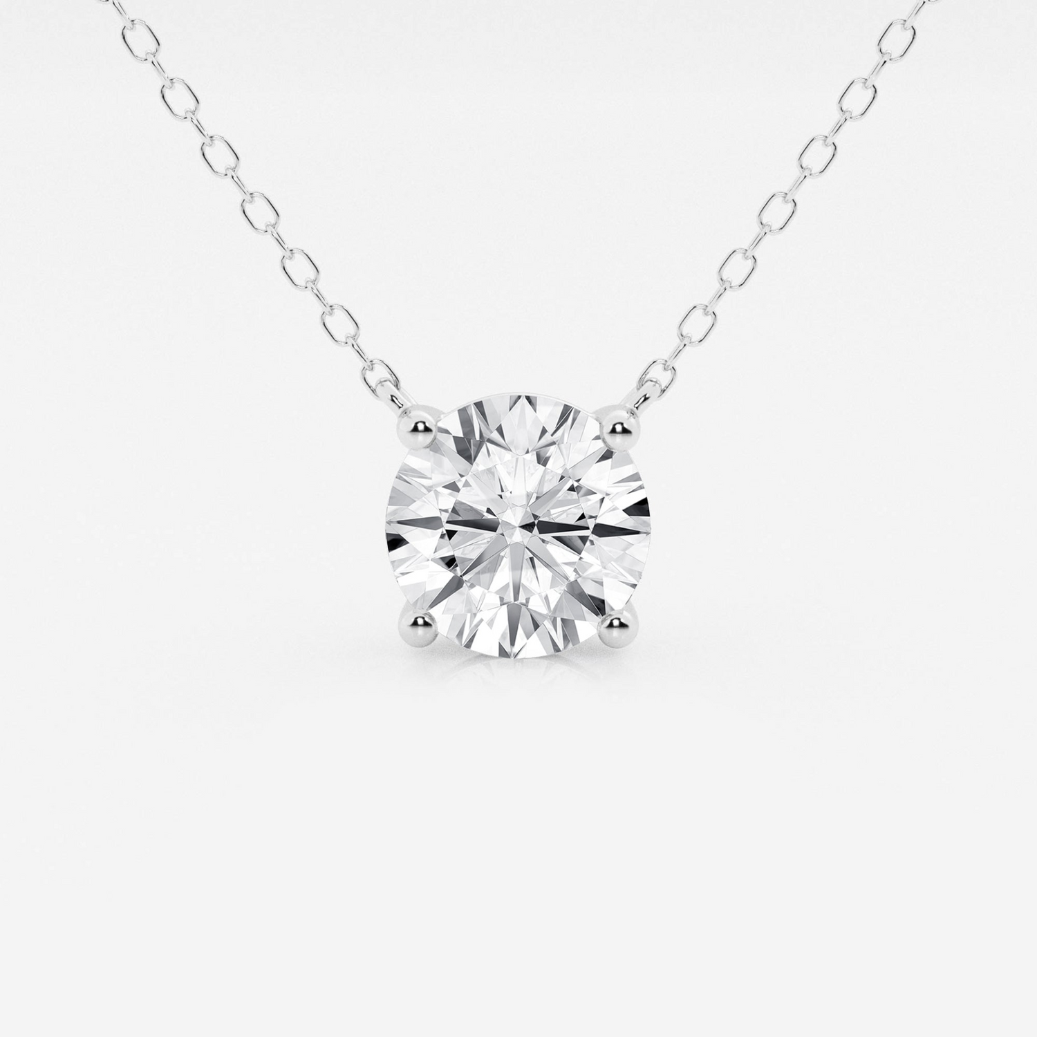 Lab grown 3.00 ct round diamond solitaire pendant in 14K white or yellow gold, with floating design and AGI certification.