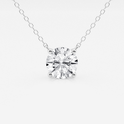 Lab grown 3.00 ct round diamond solitaire pendant in 14K white or yellow gold, with floating design and AGI certification.