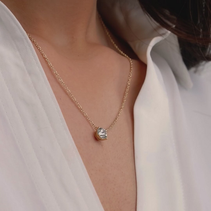 Start2Finish 3.00 ct lab-grown round diamond floating solitaire pendant in 14K white or yellow gold, AGI certified.