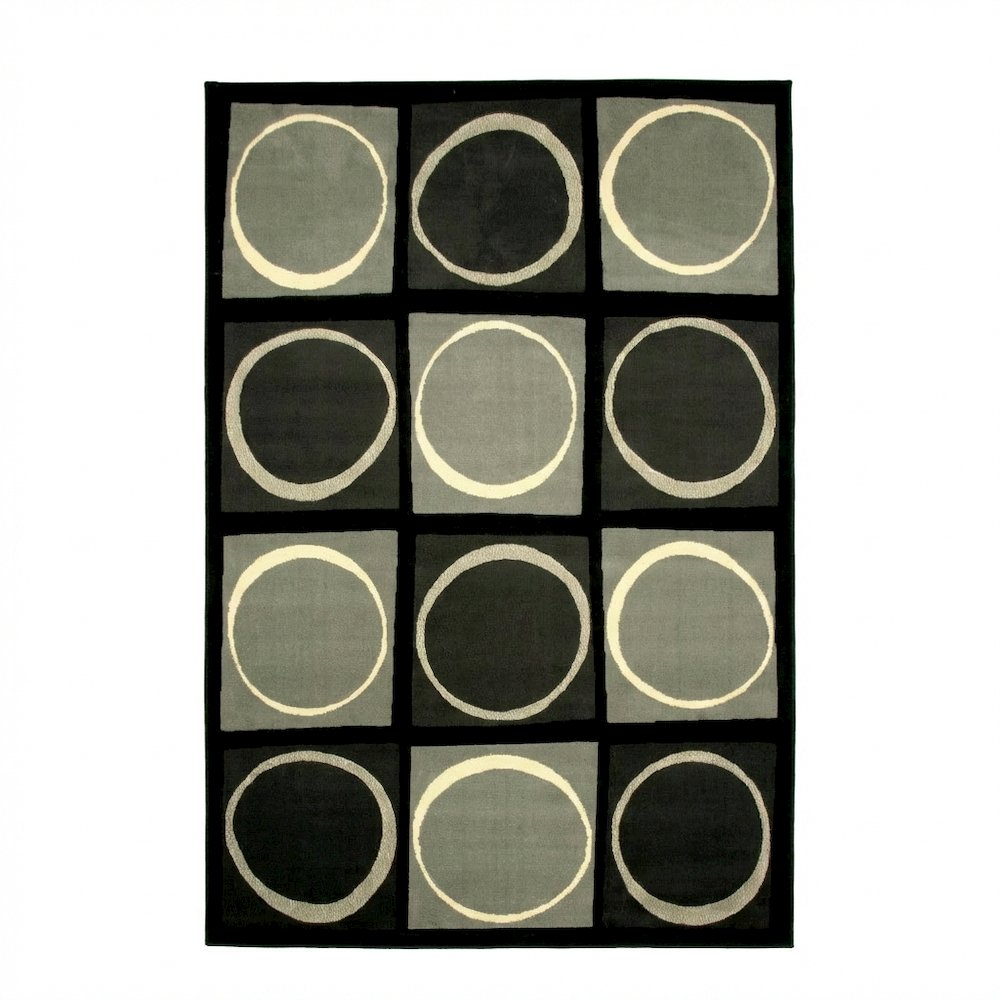 Start2Finish Terra Checkers area rug in black, grey, and ivory with a checkerboard pattern, measuring 7&