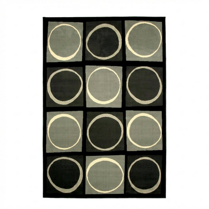 Start2Finish Terra Checkers area rug in black, grey, and ivory with a checkerboard pattern, measuring 7&