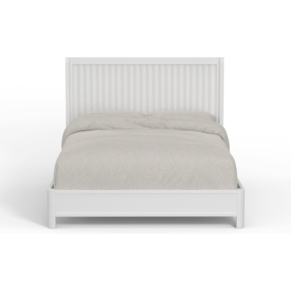White Stapleton Queen Panel Bed by Start2Finish, showcasing a classic wooden bed frame with a paneled headboard and footboard.