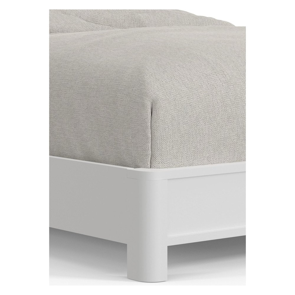White Stapleton Queen Panel Bed by Start2Finish, showcasing a sturdy wooden frame with a classic panel design in a bedroom setting.