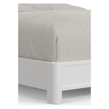 White Stapleton Queen Panel Bed by Start2Finish, showcasing a sturdy wooden frame with a classic panel design in a bedroom setting.