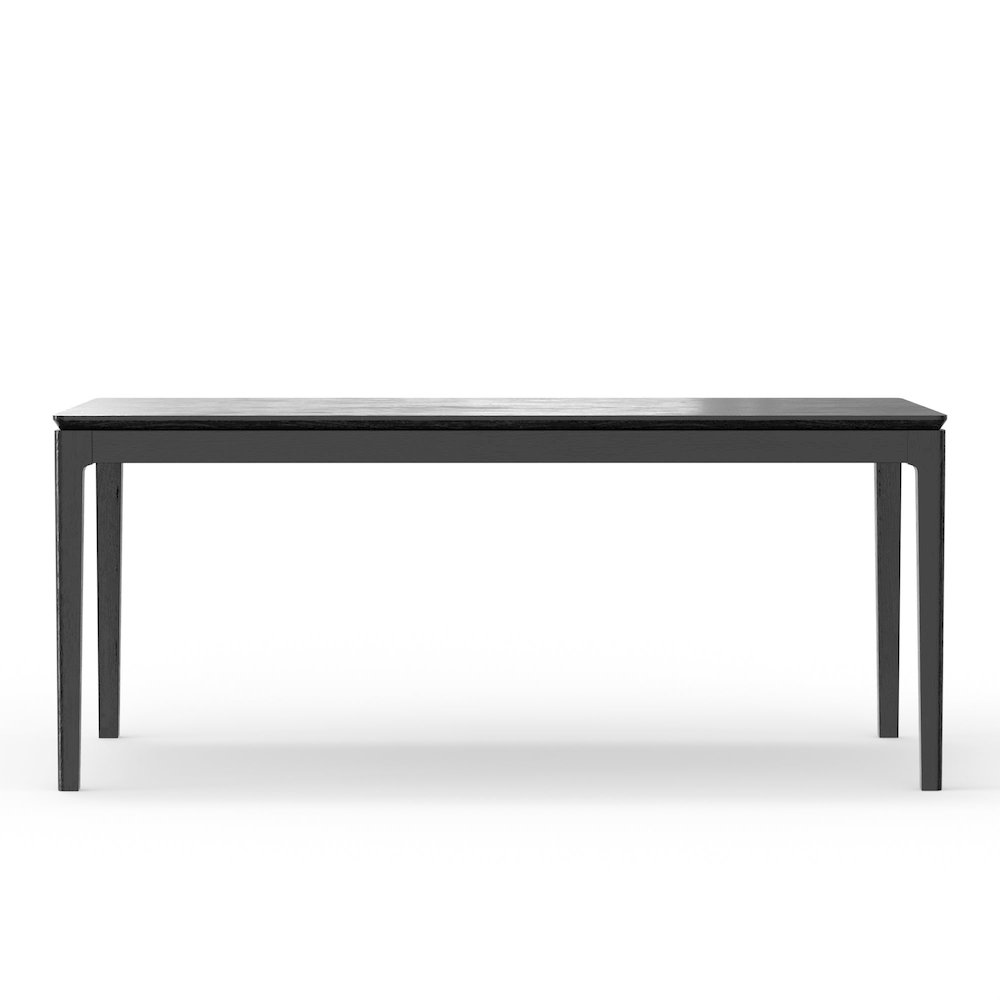Vintage black Cove rectangular dining table by Start2Finish, showcasing a sleek wood surface and sturdy wooden legs for dining room decor.