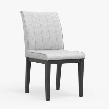 Set of two vintage black Cove Side Chairs by Start2Finish, showcasing sleek wooden furniture with curved backs and armrests.