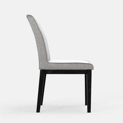 Set of two vintage black Cove Side Chairs by Start2Finish, showcasing classic wooden furniture with sleek, curved designs.