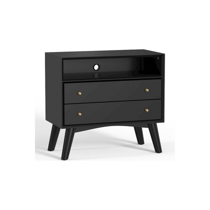 Flynn large black nightstand by Start2Finish with a sleek modern design, featuring a single drawer and open storage shelf.
