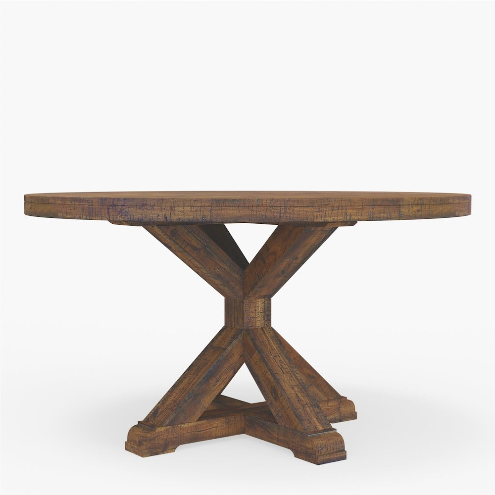 Medium brown Newberry Round Dining Table by Start2Finish, showcasing a smooth wooden surface and sturdy legs.